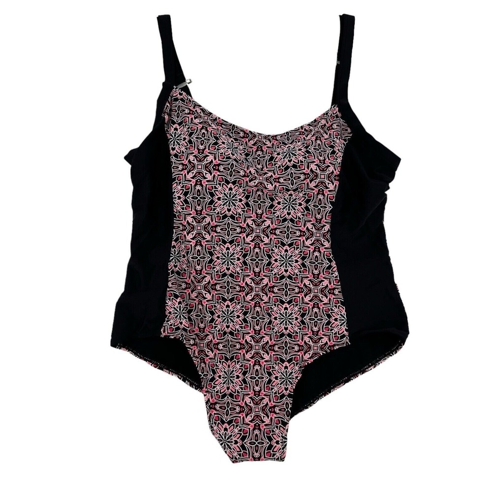 Catalina One Piece Swimsuit Rich Black Pink Medallion CTP36133 18W-20W Womens 2X